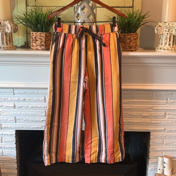 Urban Outfitters Pants - Urban Outfitters Orange Black Striped Wide Leg Pants High Waist Cropped Size M